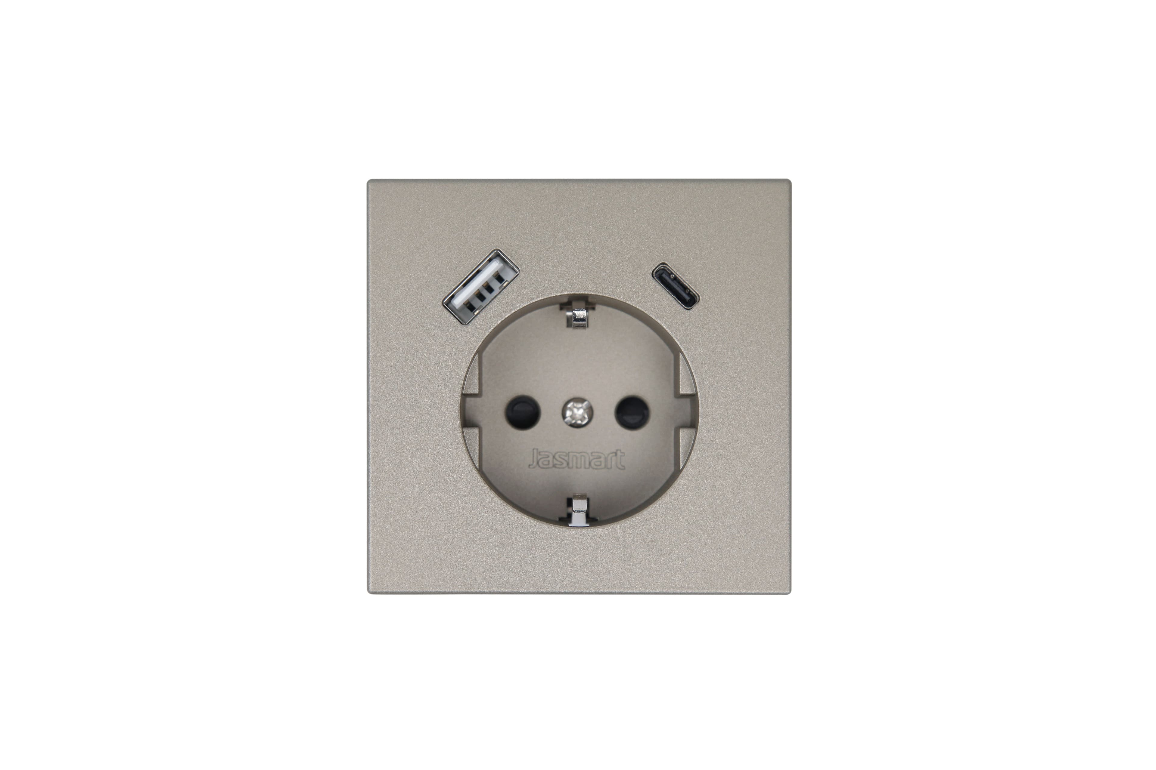 Jasmart FD Бронза Розетка с/з со шторками 16A c USB A+C 25W