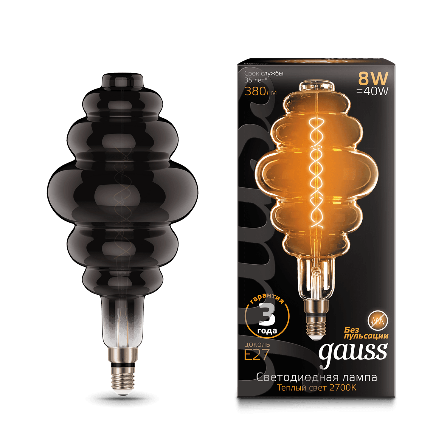 Gauss Лампа Filament Honeycomb 8W 380lm 2700К Е27 gray flexible LED 159802008 — миниатюра 8