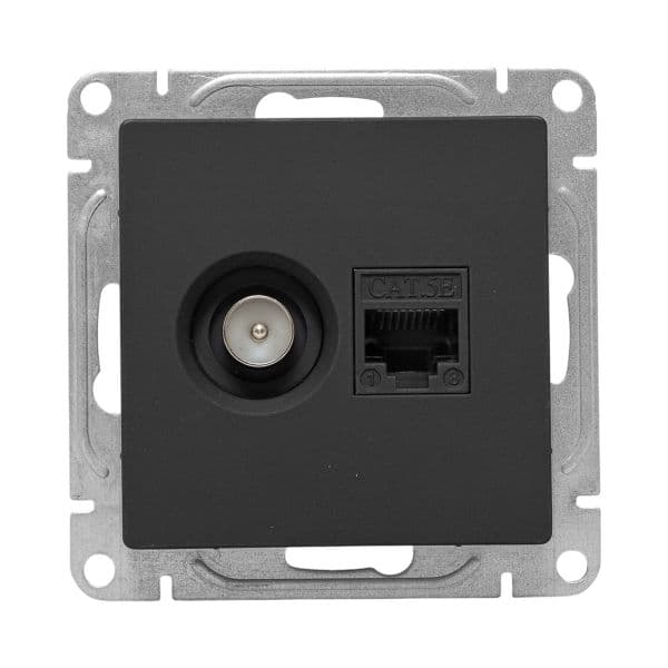 EKF Механизм розетки TV+RJ45 (cat5), чёрный Эпика — миниатюра 5