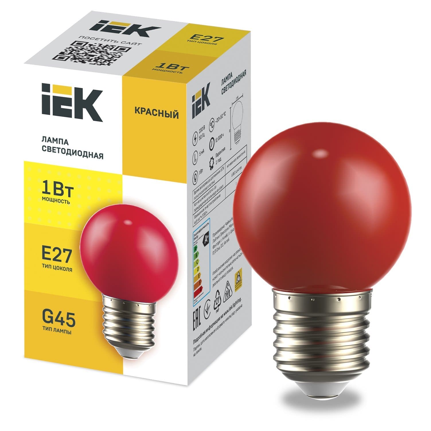 IEK Лампа LED декор. G45 шар 1Вт 230В красный E27