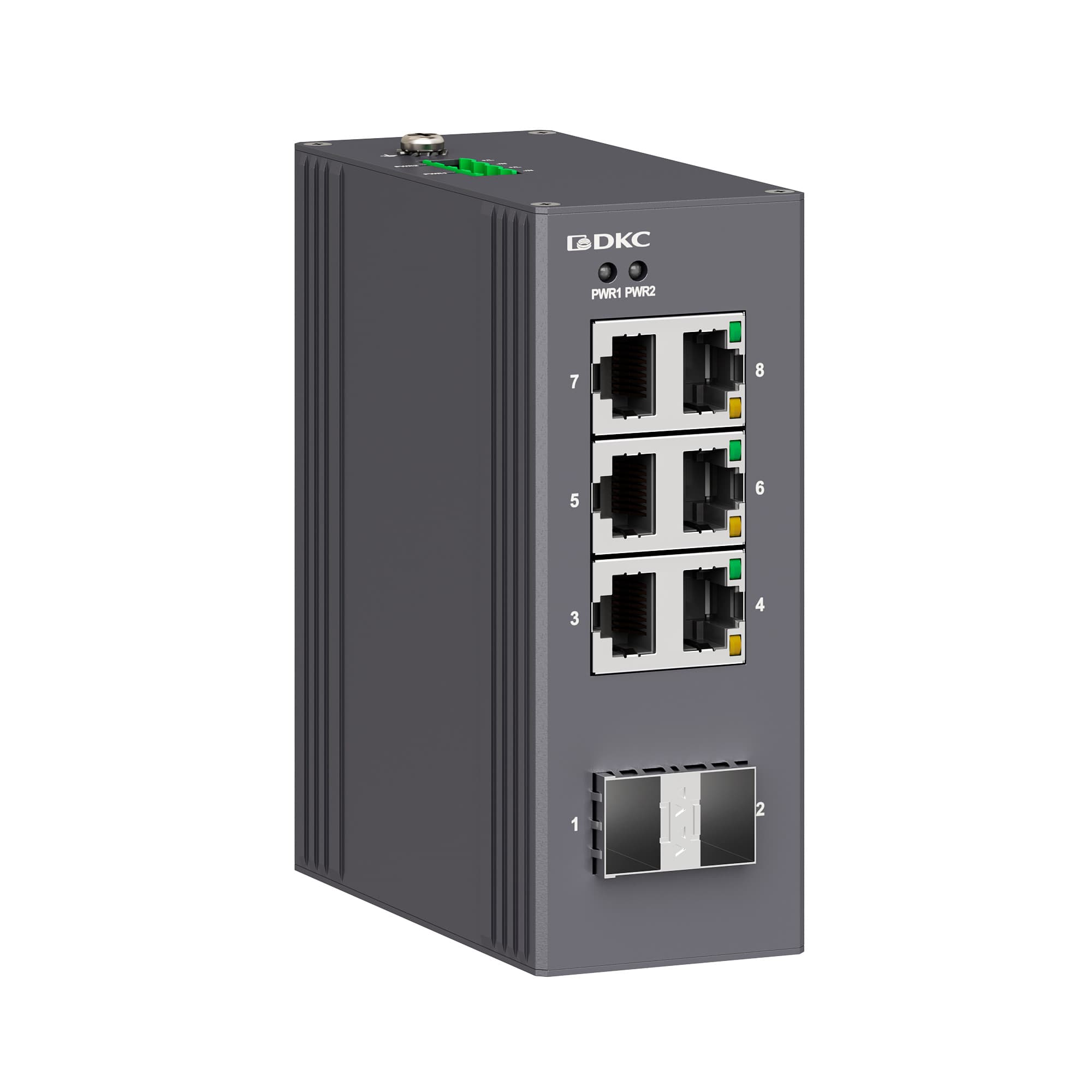 DKC Промышленный неуправляемый коммутатор, 2×100Base-X, SFP слотов: 6× 10/100Base-T(X) портов RJ45,  12-48В DC/18-30В AC, с резервированием