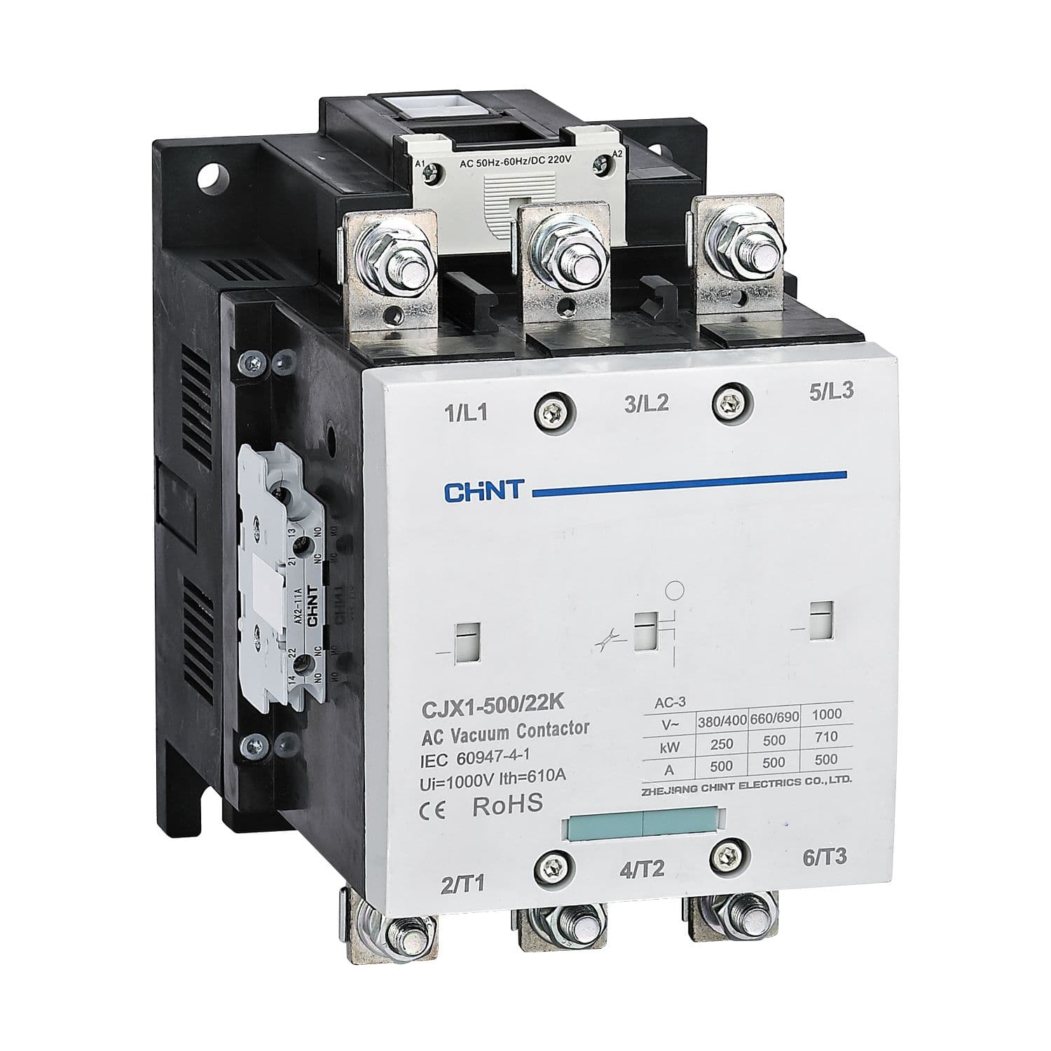 CHINT Контактор вакуумный CJX1-500/22K 500А(АС3) 2НО+2НЗ AC/DC 110В 50/60Гц