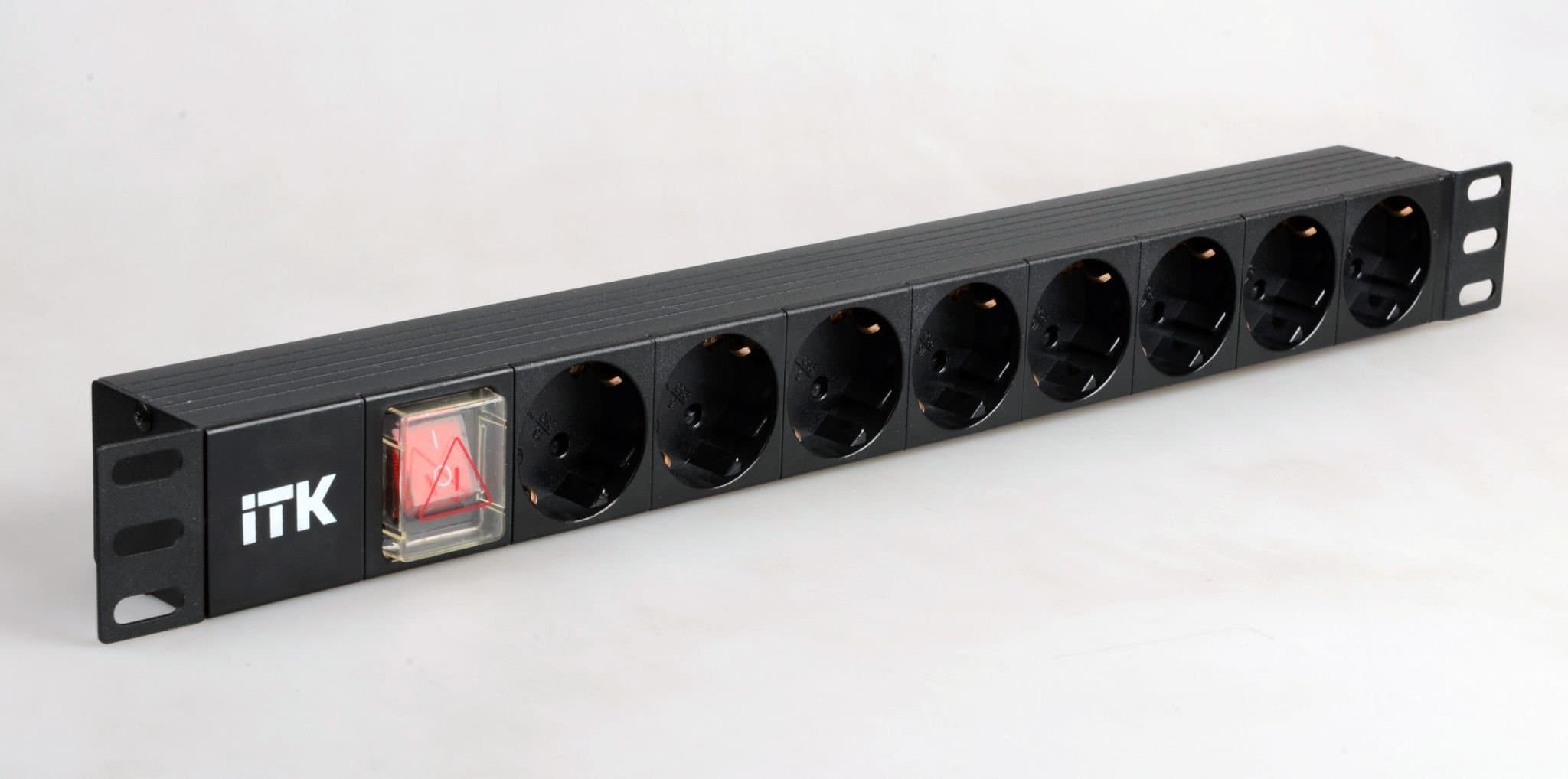 IEK ITK PDU Блок: 8 розеток, с LED выкл., 1U, без шнура, вх. С14, немецкий стандарт PH12-8D3 — миниатюра 2