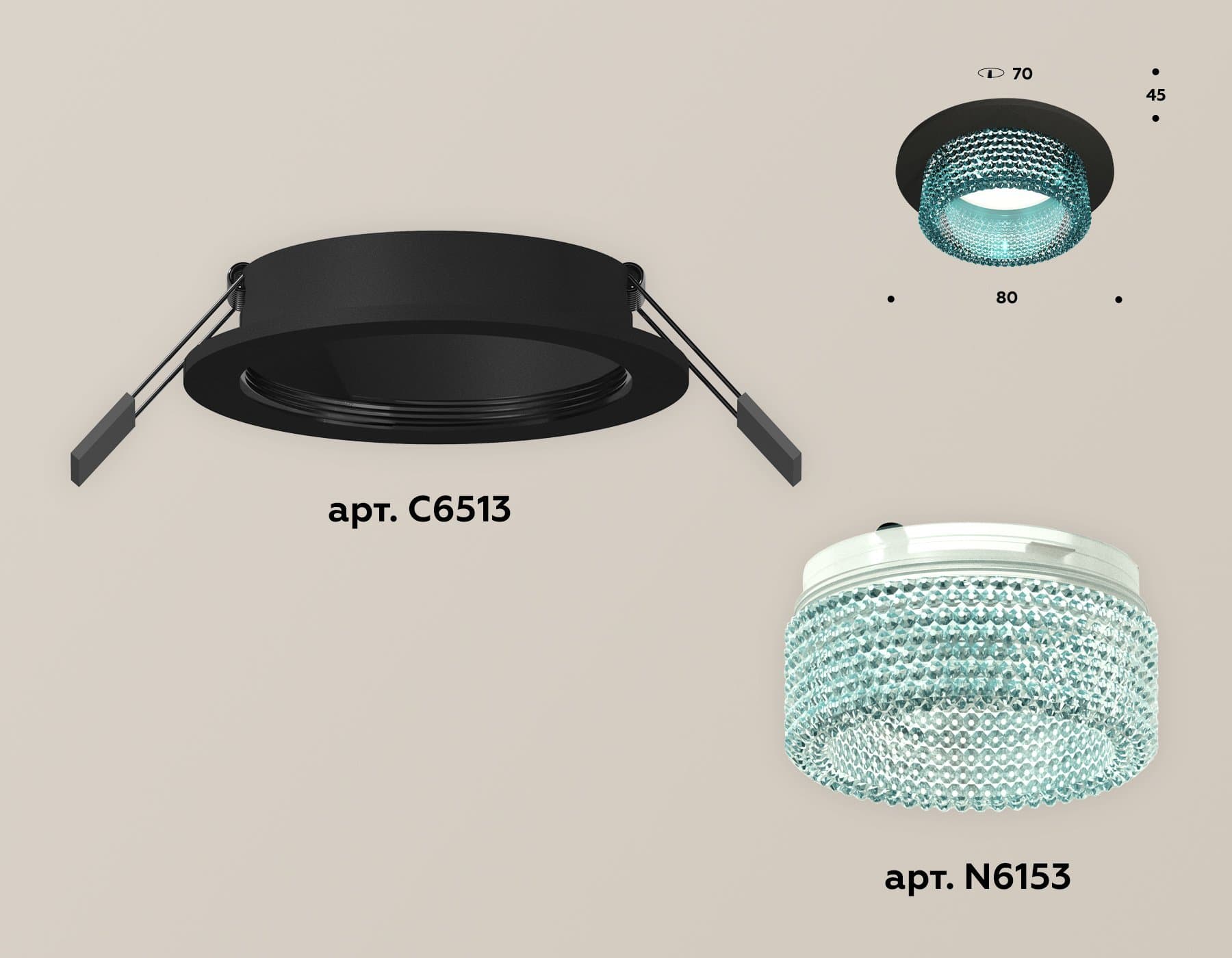 Ambrella Комплект встраиваемого светильника с композитным хрусталем XC6513043 SBK/BL черный песок/голубой MR16 GU5.3 (C6513, N6153) — миниатюра 2