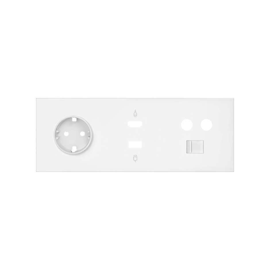 Simon 100 Белый матовый Кит 3 поста, фронт. Накладка на 1 розетку Schuko + 1 розетку TV + 1 розетку RJ45 + 1 розетку HDMI + 1 розетку USB 10020304-230