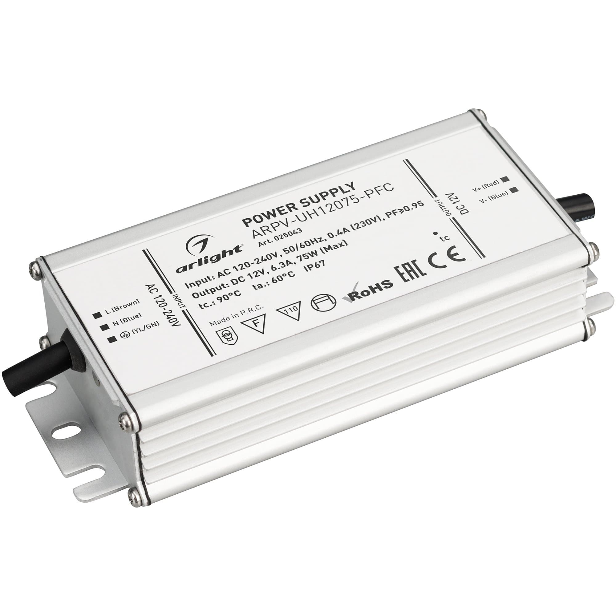 Arlight Блок питания ARPV-UH12075-PFC (12V, 6.3A, 75W) (IP67 Металл, 7 лет) 025043 — миниатюра 1
