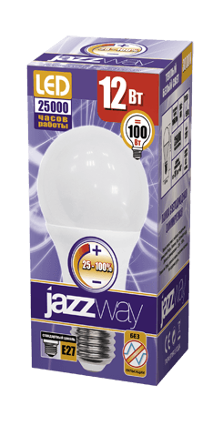 Jazzway Лампа светодиодная (LED) «груша» d60мм E27 220° 12Вт 220-230В опаловая тепло-белая желтая 3000К диммируемая .2855879 — миниатюра 2
