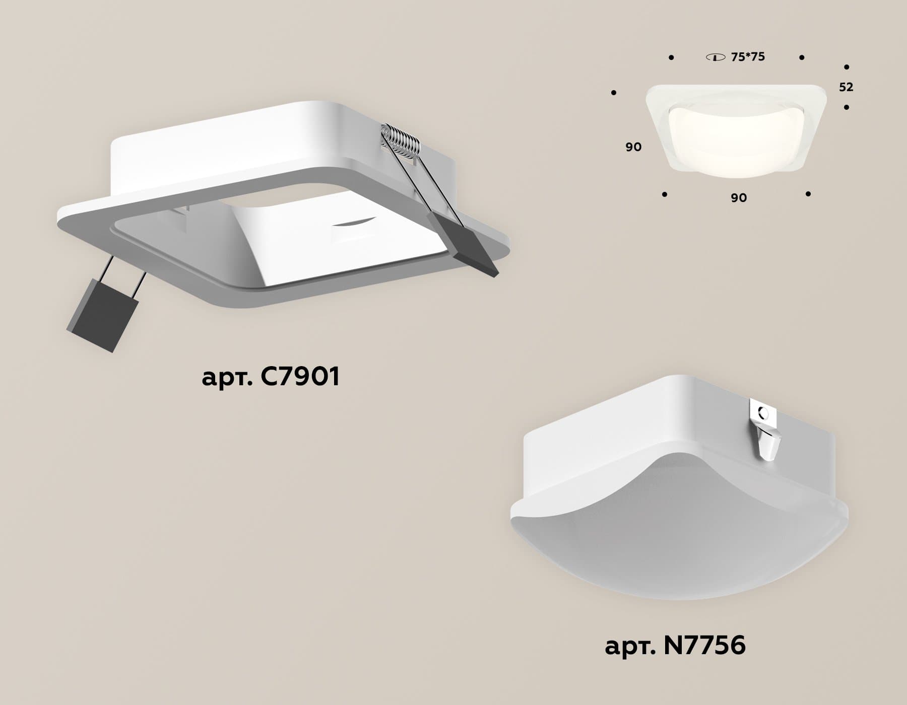 Ambrella Комплект встраиваемого светильника с акрилом XC7901014 SWH/FR белый песок/белый матовый MR16 GU5.3 (C7901, N7756) — миниатюра 2