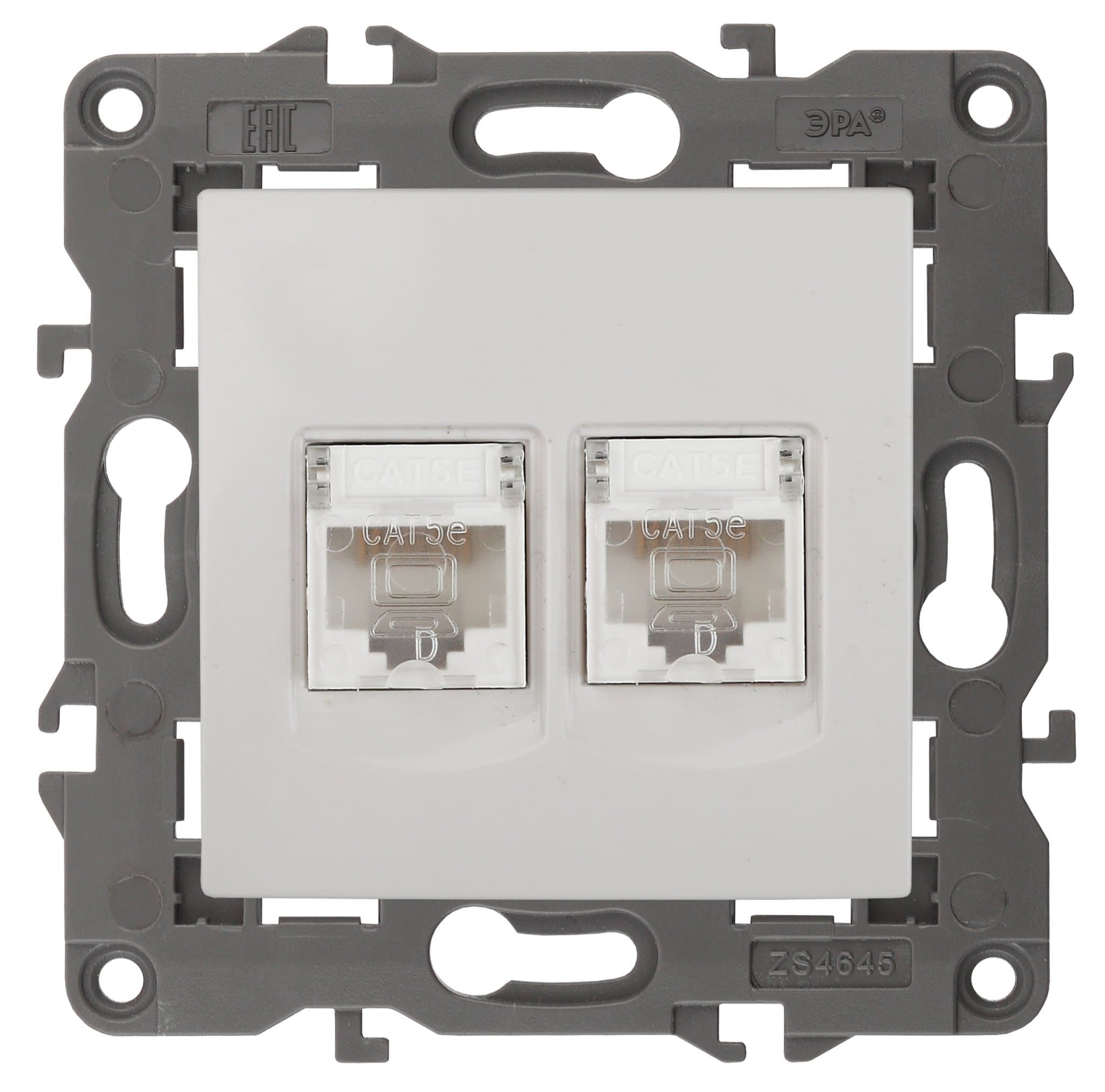 ЭРА 14-3108-01 Elegance Белый Розетка комп 2xRJ45