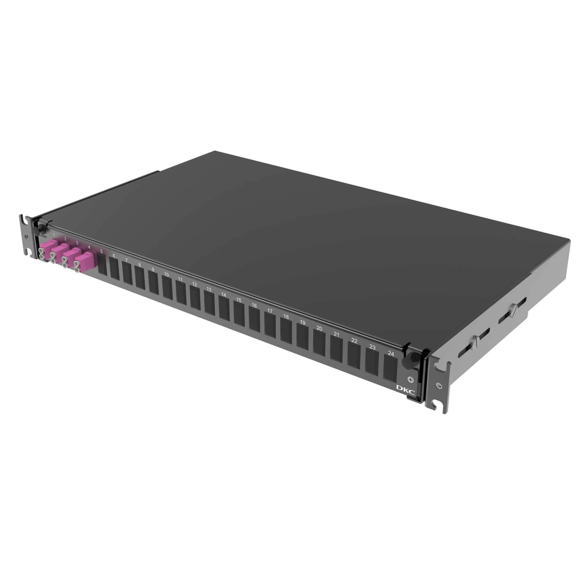 DKC Оптическая полка выдвижная 1U с адатерами 4 х duplex LC ОМ4 в комплекте с лицевой панелью, пигтейлами, сплайс-кассет(ой/ами) и гильзами КДЗС