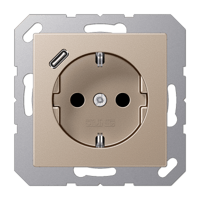 JUNG Розетка SCHUKO® с USB-зарядным устройством, тип С термопласт шампань A1520-18CCH