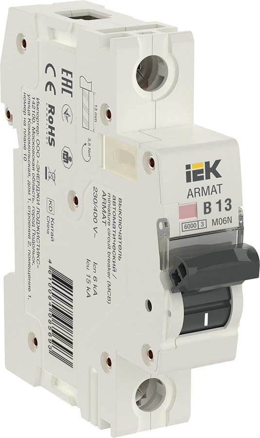 IEK ARMAT Автоматический выключатель M06N 1P B 13А AR-M06N-1-B013
