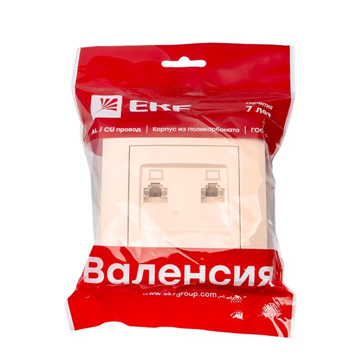 EKF PROxima Валенсия розетка компьютерная RJ-45 2-местная кремовая — миниатюра 2