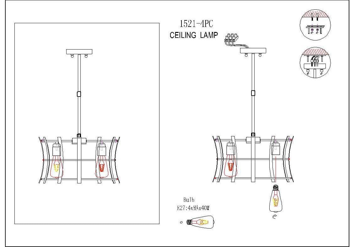 Favourite Werk Коричневый Светильник с системой 2в1 (подвесной/потолочный) 4*E27*60W 1521-4PC — миниатюра 2