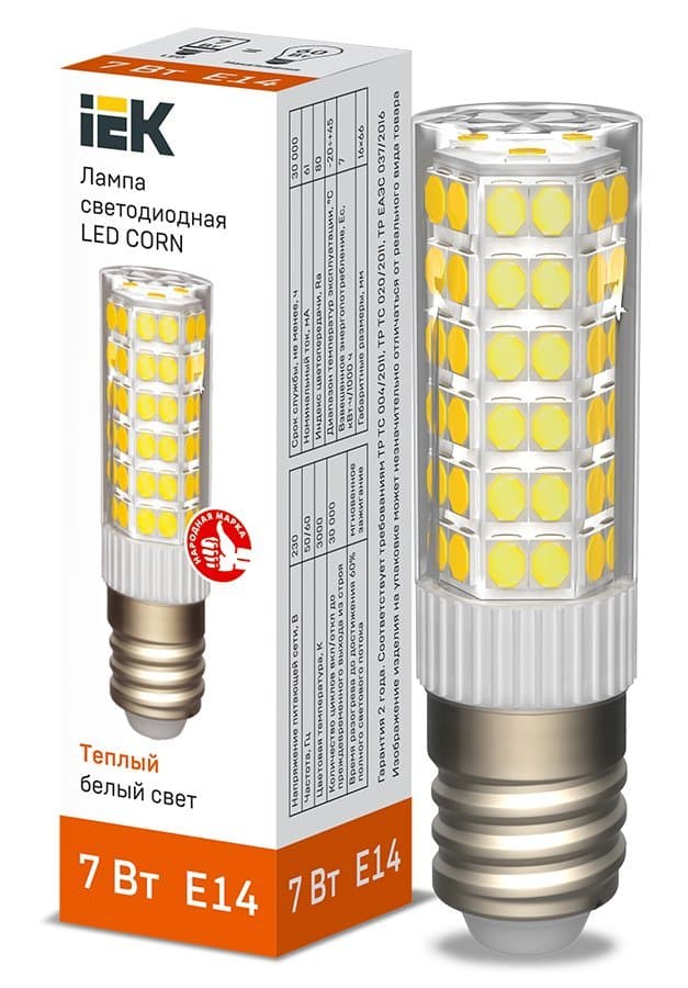 Лампа LED CORN капсула 7Вт 230В 3000К керамика E14 IEK