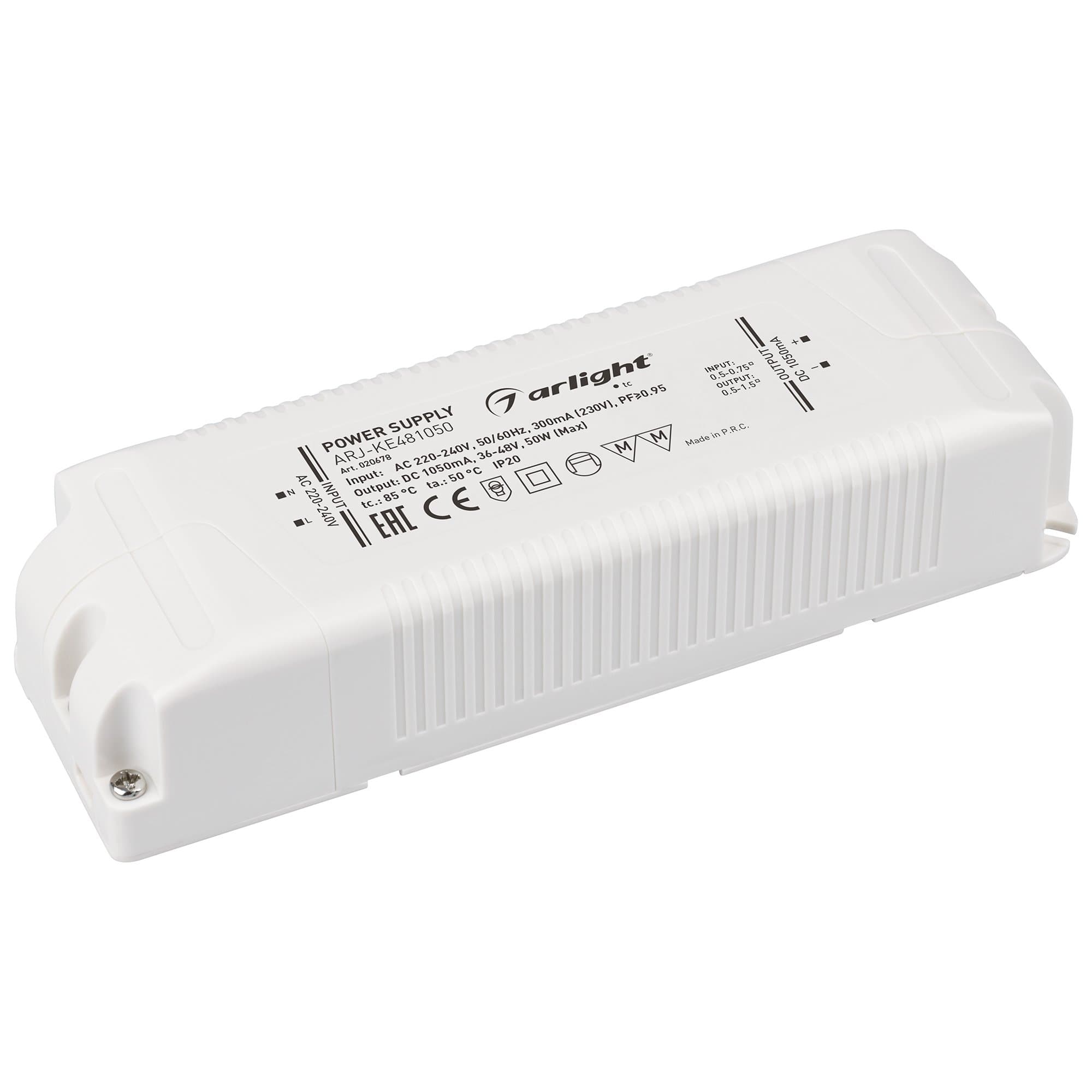 Arlight Блок питания ARJ-KE481050 (50W, 1050mA, PFC) (IP20 Пластик, 5 лет) 020678