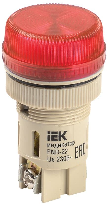IEK Лампа ENR-22 сигнальная d22мм красный неон/240В цилиндр — миниатюра 1