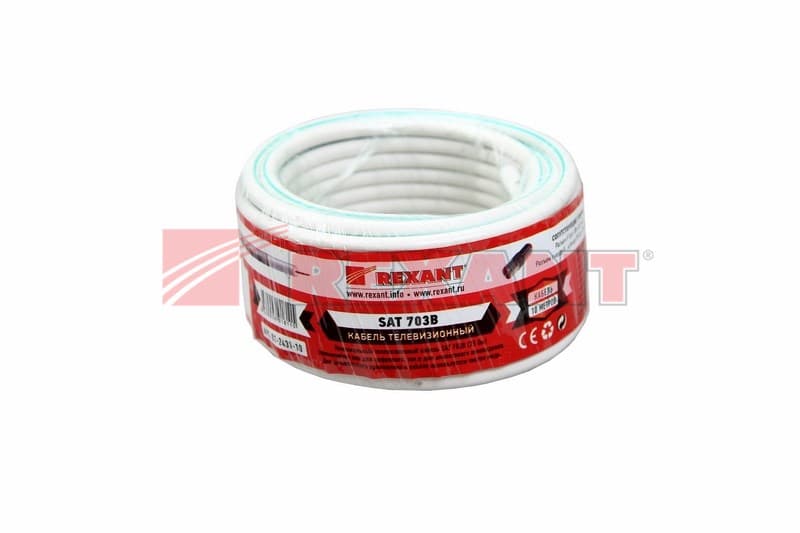 Кабель SAT 703B+Cu/Al/Cu, (75%), 75 Ом, 10м., белый Rexant 01-2431-10 — миниатюра 2