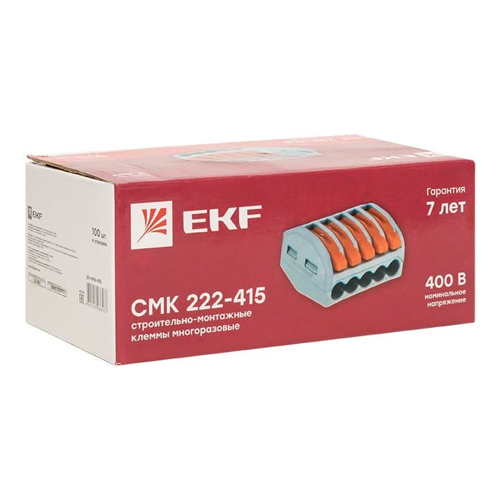 EKF PROxima Строительно-монтажная клемма СМК 222-415 с рычагом 5 отверстий 0,08-2,5мм2 (100шт.) — миниатюра 2