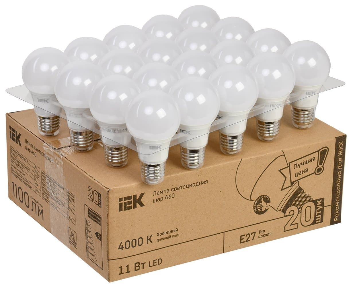 IEK Лампа LED A60 шар 11Вт 230В 4000К E27