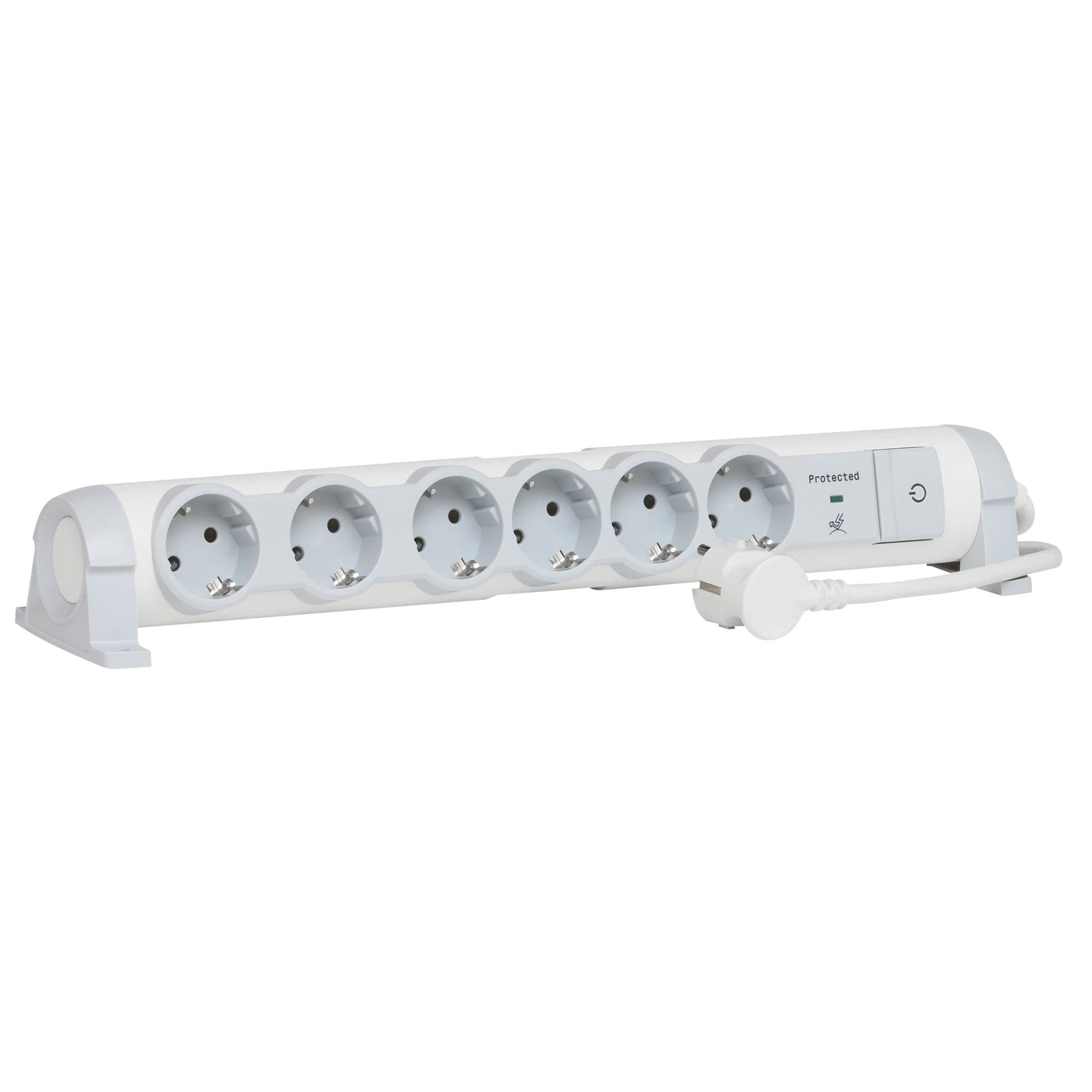 Legrand Защита оборудования Бело-серый Удлинитель 6x2К+З с выкл., кабель 1,5м, с защитой от перепадов напряжения, фиксир. поворотный блок, возможно кр 694656