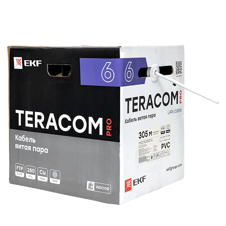 EKF Кабель витая пара TERACOM PRO CAT.6 F/UTP 4 пары solid 23AWG оболочка PVC цвет серый (упак. 305м) — миниатюра 3