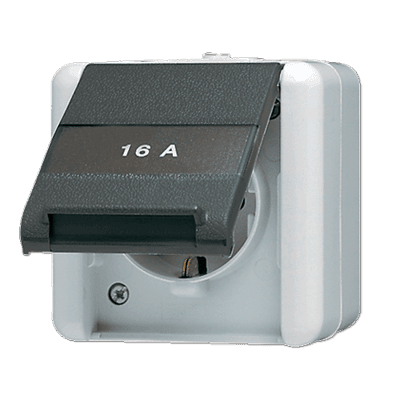JUNG Штепсельная розетка SCHUKO с полем для надписи для накладного монтажа IP44 820NAW