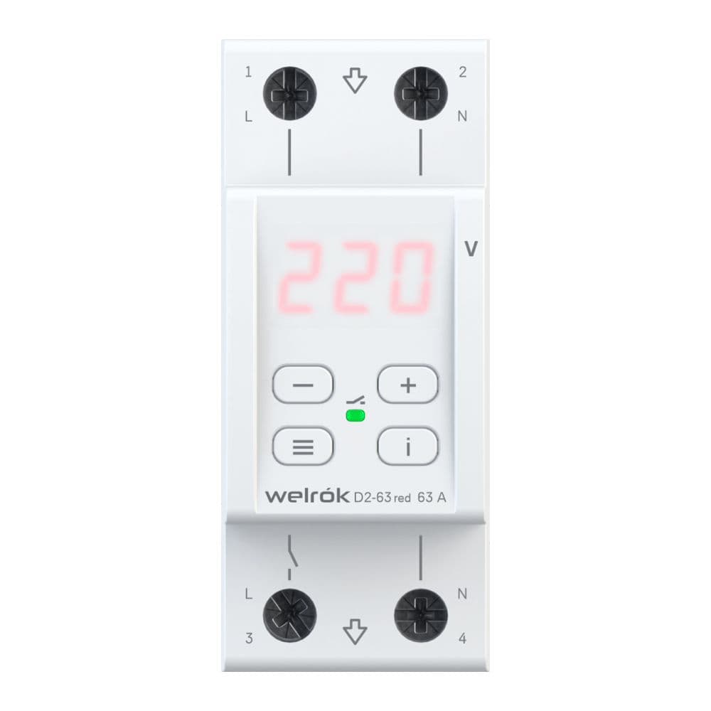 Welrok D2-63 red Реле напряжения 63 А (max 80 A) 13 900 ВА — миниатюра 10