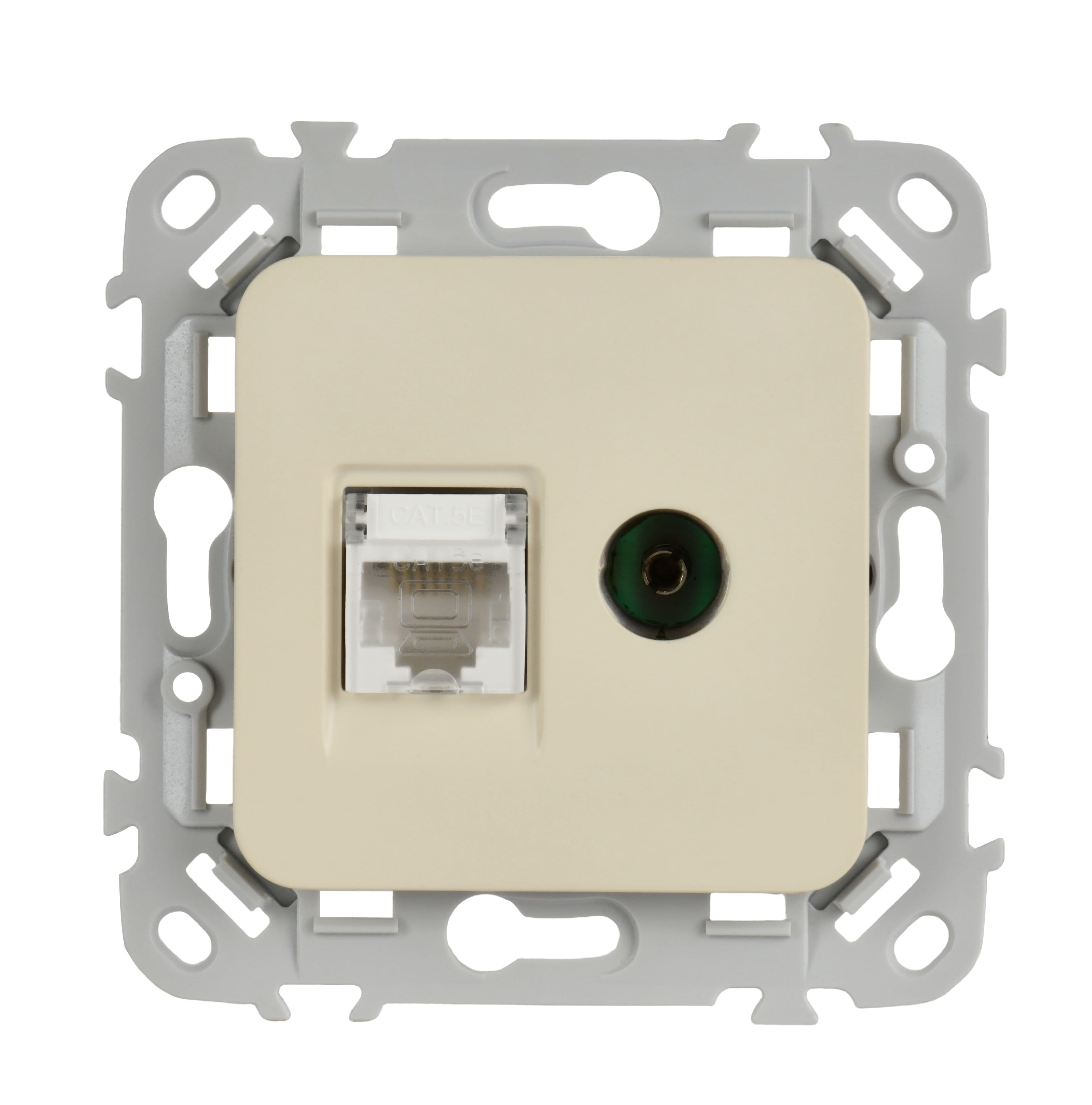 IEK FLITE Сливочный Розетка 2-местная RJ45/TV категория 5Е UTP — миниатюра 2