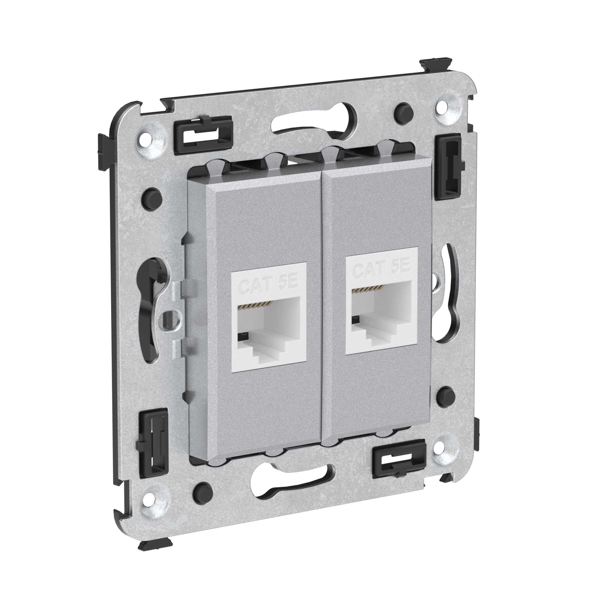 DKC Компьютерная розетка RJ-45 без шторки в стену, кат.5е двойная, "Avanti", "Закаленная сталь" — миниатюра 2