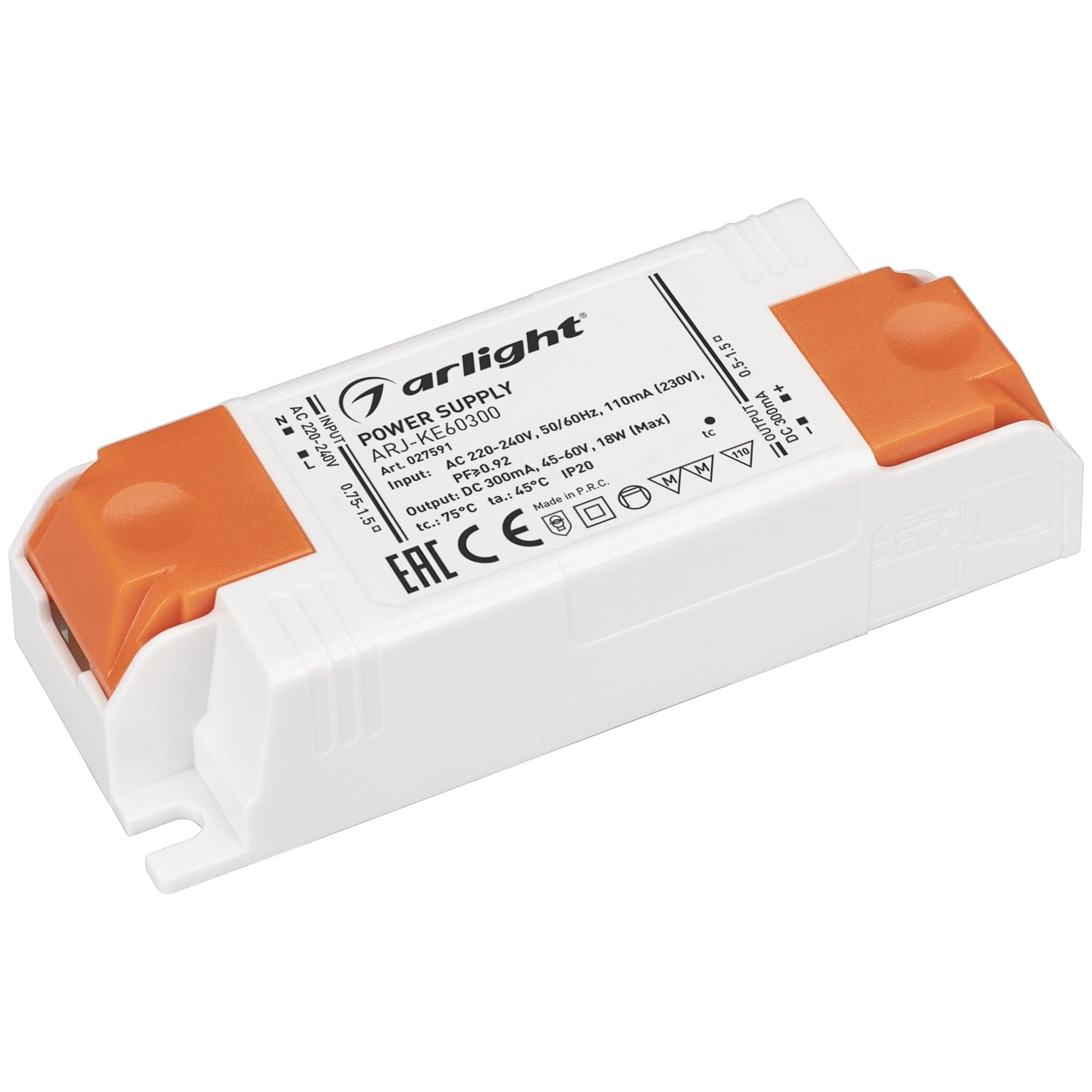 Arlight Блок питания ARJ-KE60300 (18W, 300mA, PFC) (IP20 Пластик, 5 лет) 027591