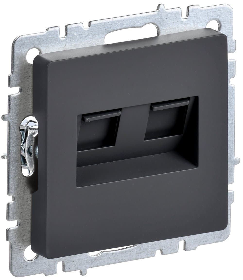 IEK BRITE BASE Графит Розетка компьютерная двойная RJ45 кат.5E РК10-2-БрГ