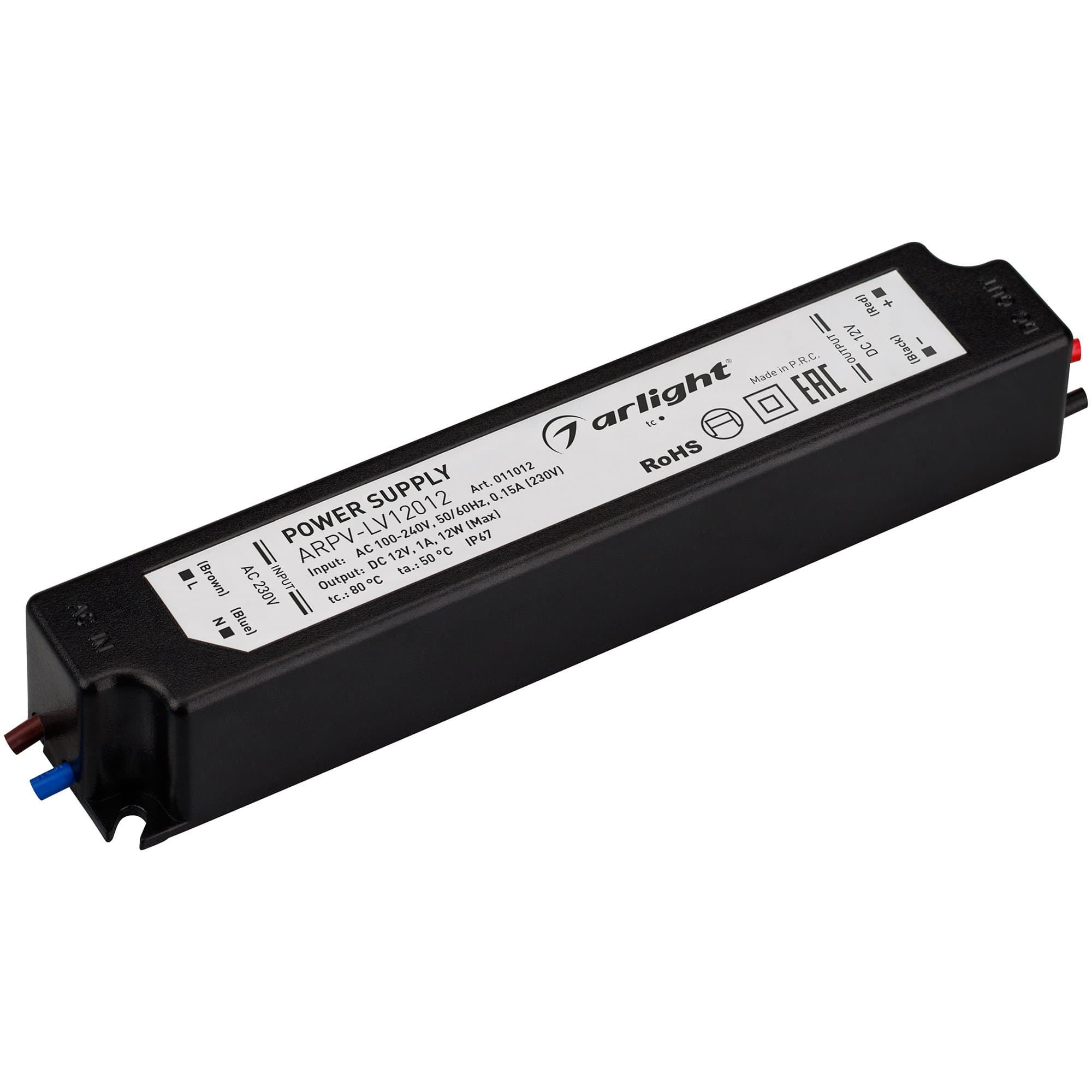 Arlight Блок питания ARPV-LV12012 (12V, 1.0A, 12W) (IP67 Пластик, 2 года) 011012 — миниатюра 1