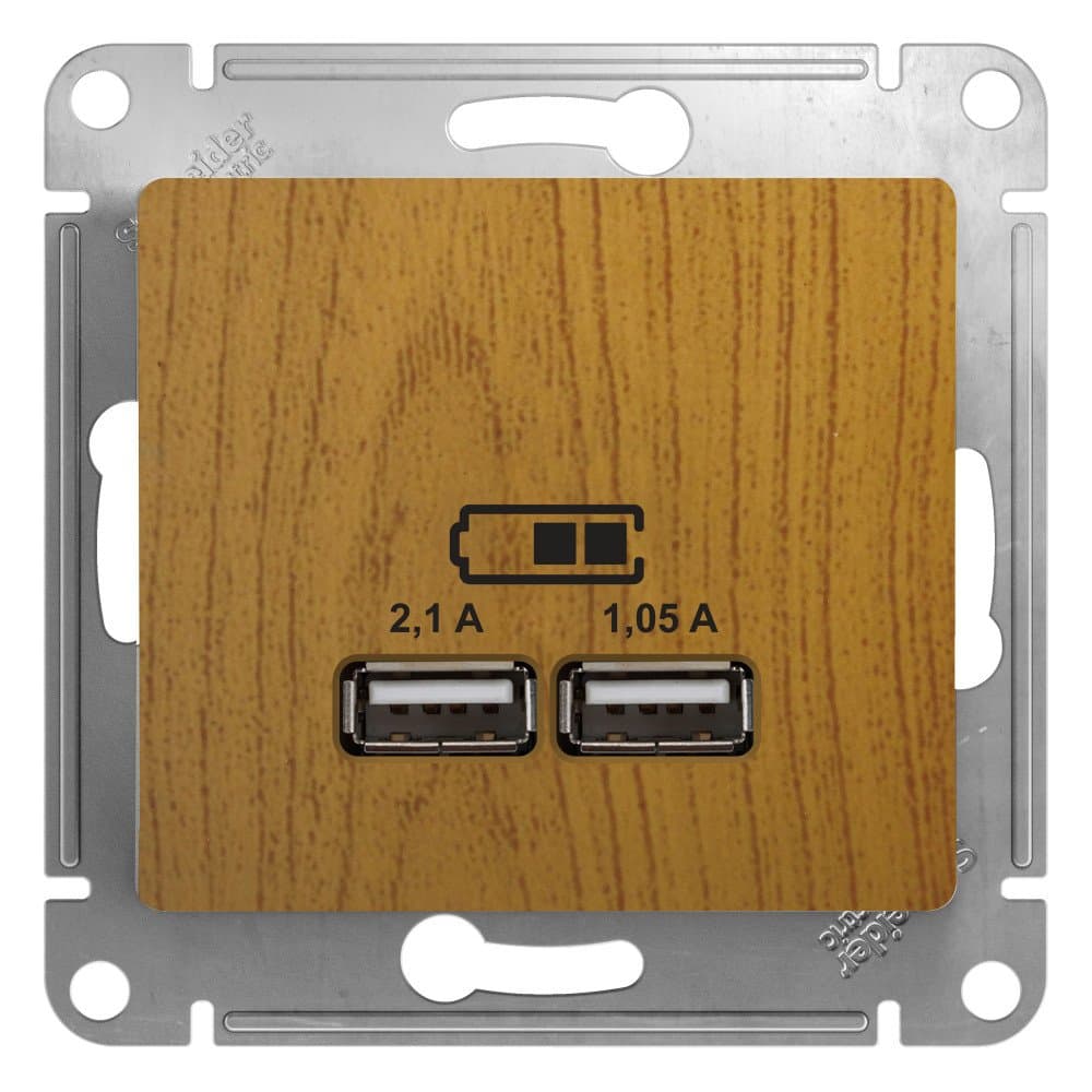 Systeme Electric Glossa Дерево Дуб Розетка USB 5В/2,1А, 2х5В/1,05А