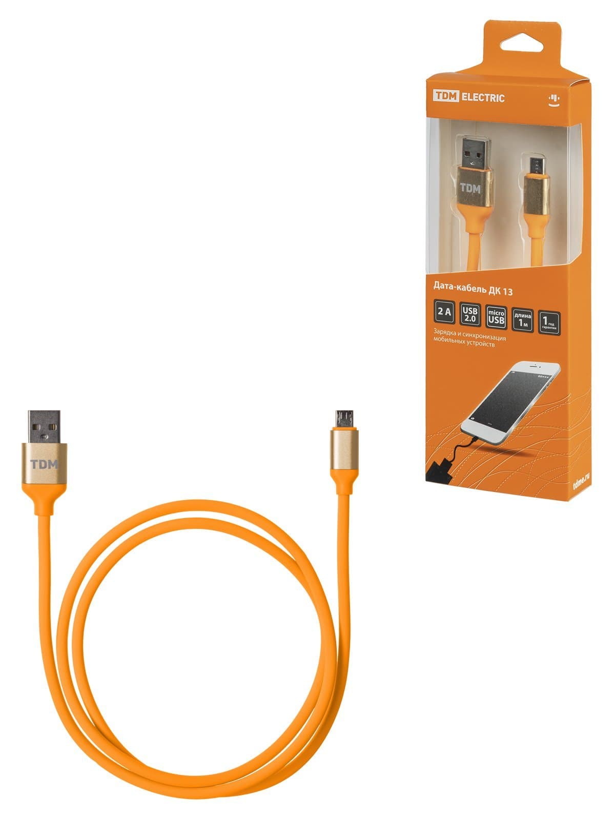 TDM Дата-кабель, ДК 13, USB - micro USB, 1 м, силиконовая оплетка, оранжевый, SQ1810-0313