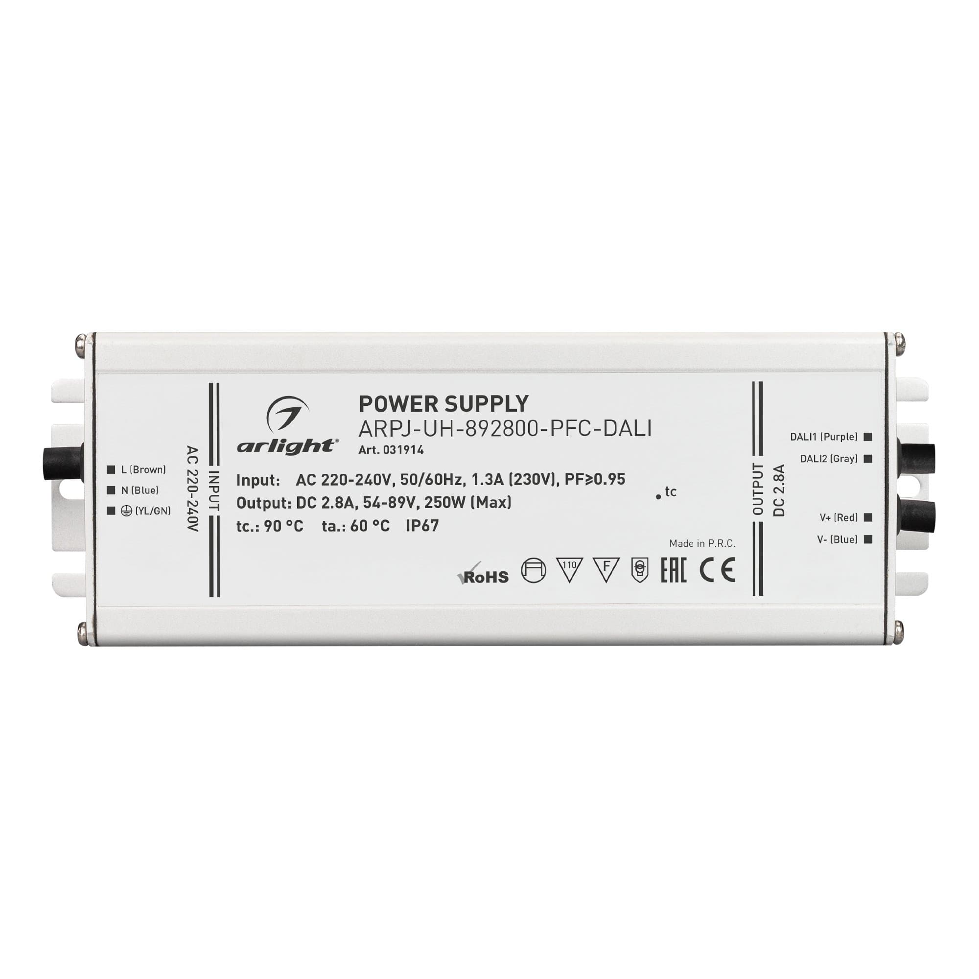 Arlight Блок питания ARPJ-UH-892800-PFC-DALI (250W, 2.8A) (IP67 Металл, 7 лет) 031914 — миниатюра 2