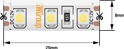SWG Лента светодиодная стандарт 3528, 120 LED/м, 9,6 Вт/м, 12В , IP65, Цвет: Теплый белый SWG3120-12-9.6-WW-65
