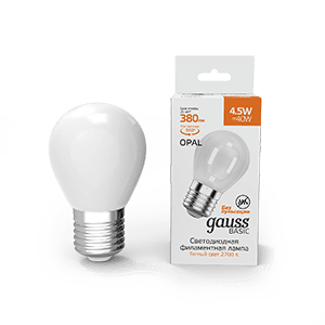 Gauss Лампа Basic Filament Шар 4,5W 380lm 2700К Е27 milky LED 1055215 — миниатюра 1