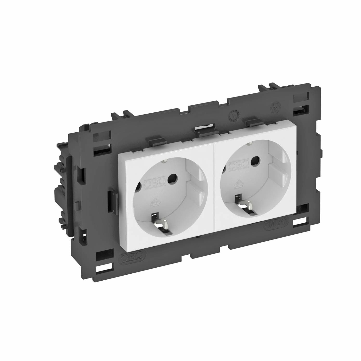 OBO Bettermann Розетка силовая 0° двойная 2х2К+З Modul45connect, со шторками, 16А 250В белая 6120432