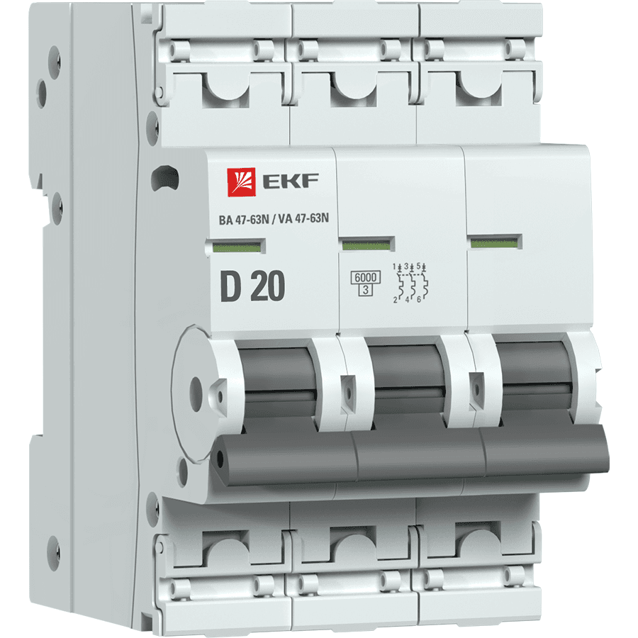 EKF Автоматический выключатель 3P 20А (D) 6кА ВА 47-63N PROxima M636320D
