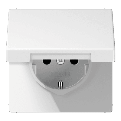 JUNG Штепсельная розетка SCHUKO 16A, 250V~  с защитой от детей и крышкой, белый LS1521KIKLWW