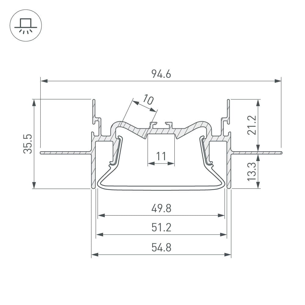 Arlight Профиль FOLED-50-CEIL-CENTER-2000 (Алюминий) 035769 — миниатюра 2