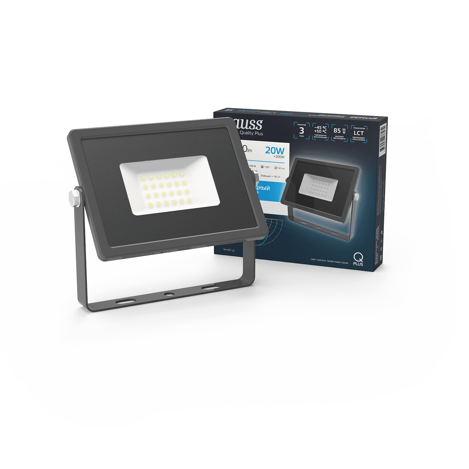Gauss Прожектор Qplus 20W 1700lm 6500K 200-240V IP65 графитовый LED 690511320 — миниатюра 4