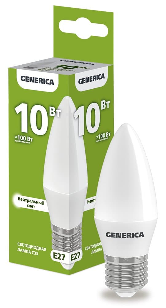 IEK GENERICA Лампа LED C35 свеча 10Вт 230В 4000К E27 LL-C35-10-230-40-E27-G