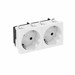 OBO Bettermann Розетка силовая 33° двойная 2х2К+З, 2 модуля Modul45, 45х90 мм, со шторками 16А 250В белая 6120102 — миниатюра 2