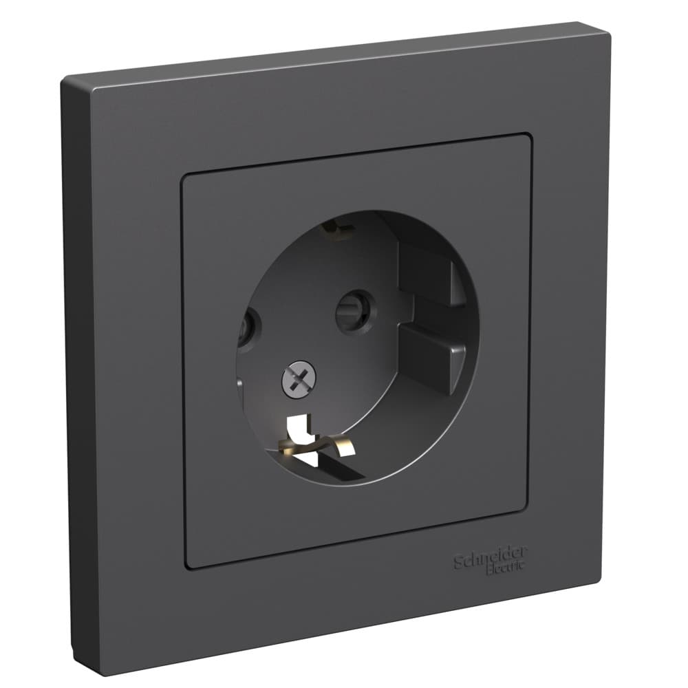 Systeme Electric AtlasDesign Базальт Розетка с/з со шторками, 16А, в сборе
