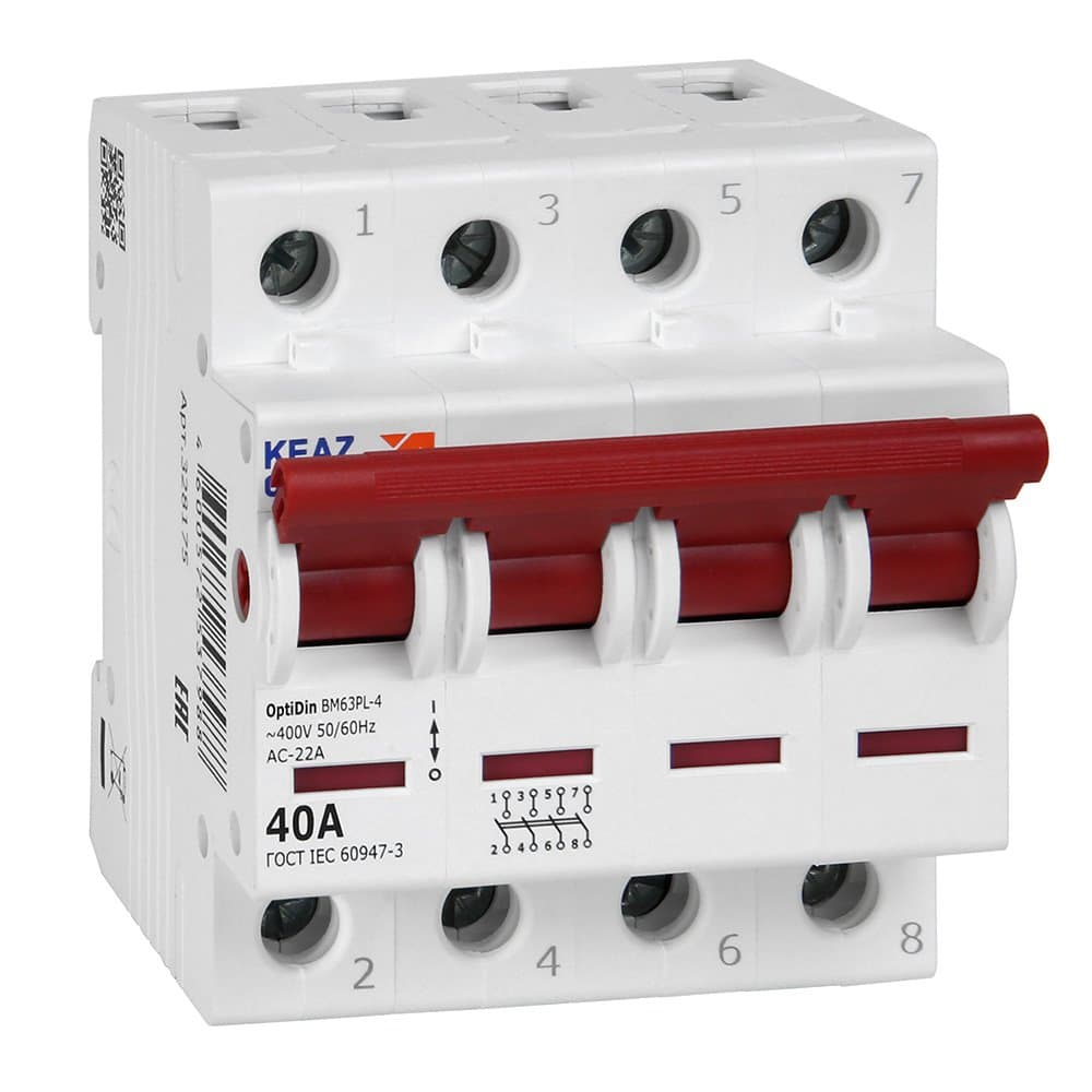 КЭАЗ OptiDin ВМ63PL Выключатель нагрузки 4P 40А 400В (BM63PL-440-УХЛ3)