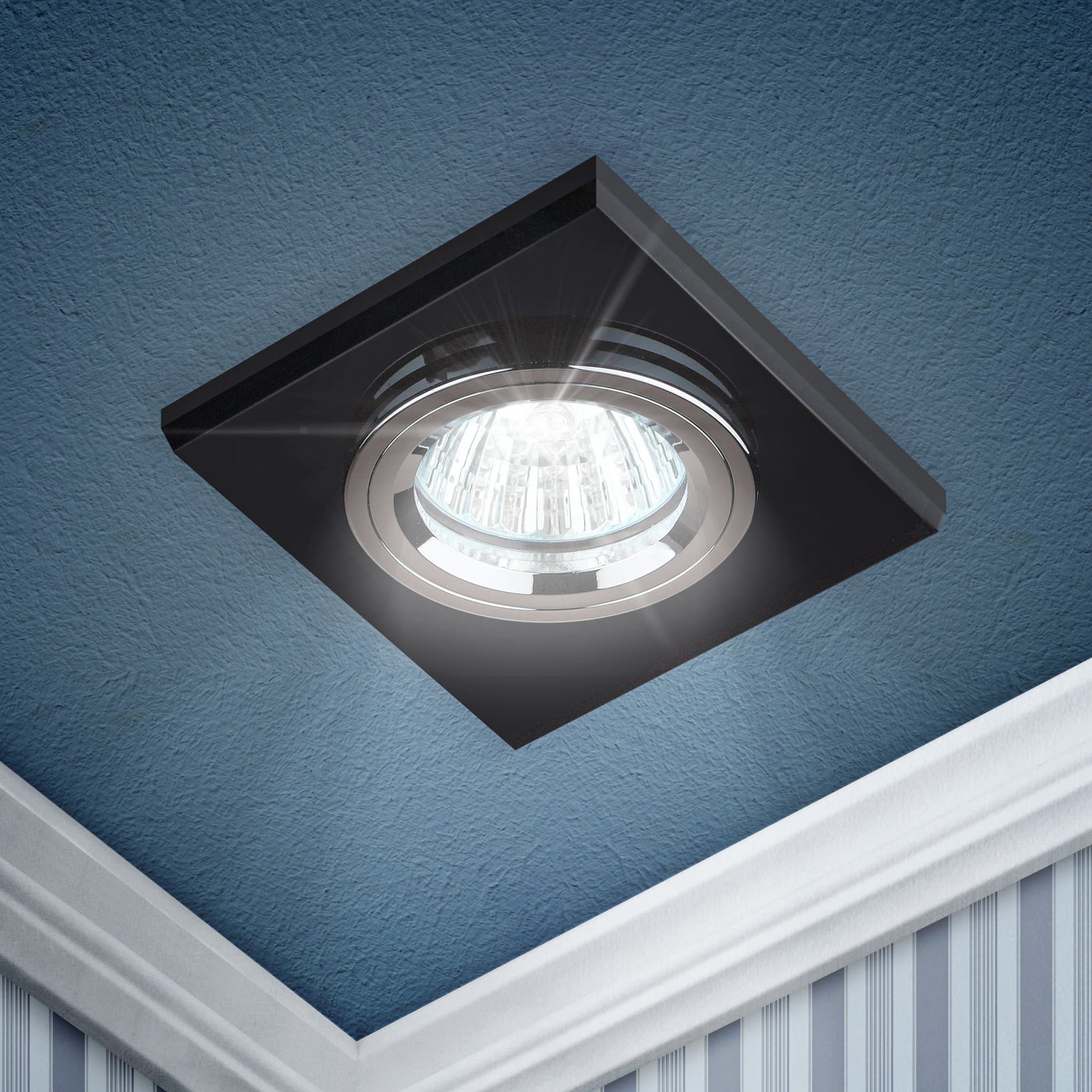 ЭРА DK8 CH/BK Хром/черный Светильник декор стекло квадрат MR16,12V/220V, 50W