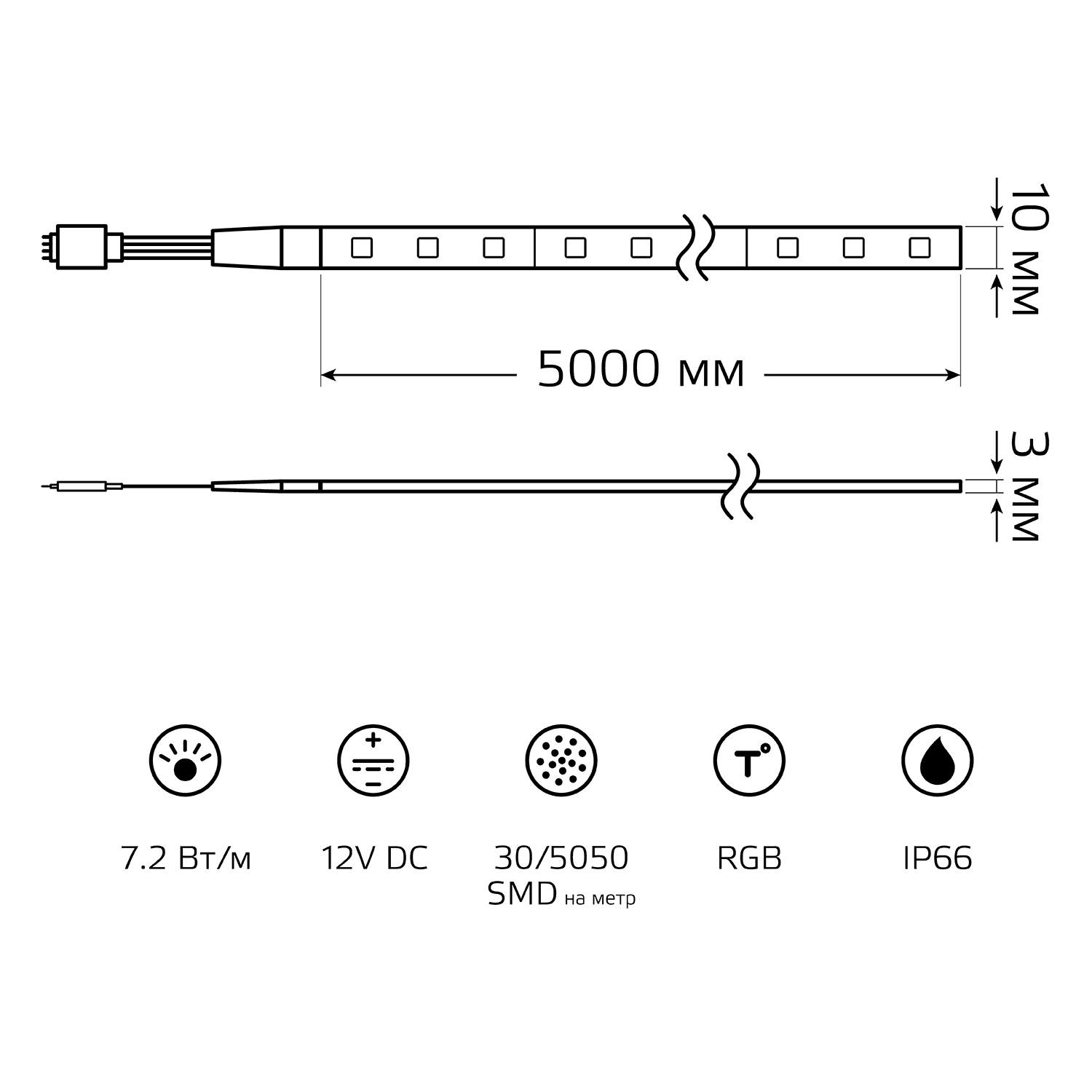 Gauss Лента LED 5050-SMD 7.2W 12V DC RGB IP66 (блистер 5м) 311000407 — миниатюра 3