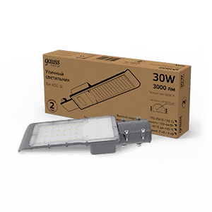 Gauss Светильник уличный Avenue 30W 3000lm 3000K 190-250V IP65 316*130*57мм черный КСС "Ш" LED 1/20 629534130 — миниатюра 1